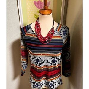 EUC Parsley 🌿 & Sage Southwestern 3/4 Sleeve Top #130